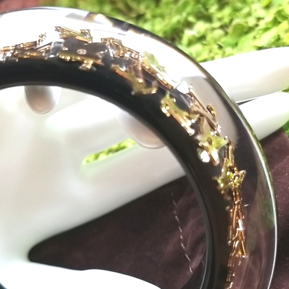 HP LOUIS VUITTON Elegant INCLUSION Shiny Black Gold Bangle Resin LV Bracelet LN - Picture 13 of 16